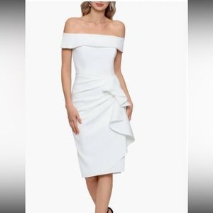 Xscape off the shoulder white midi dress